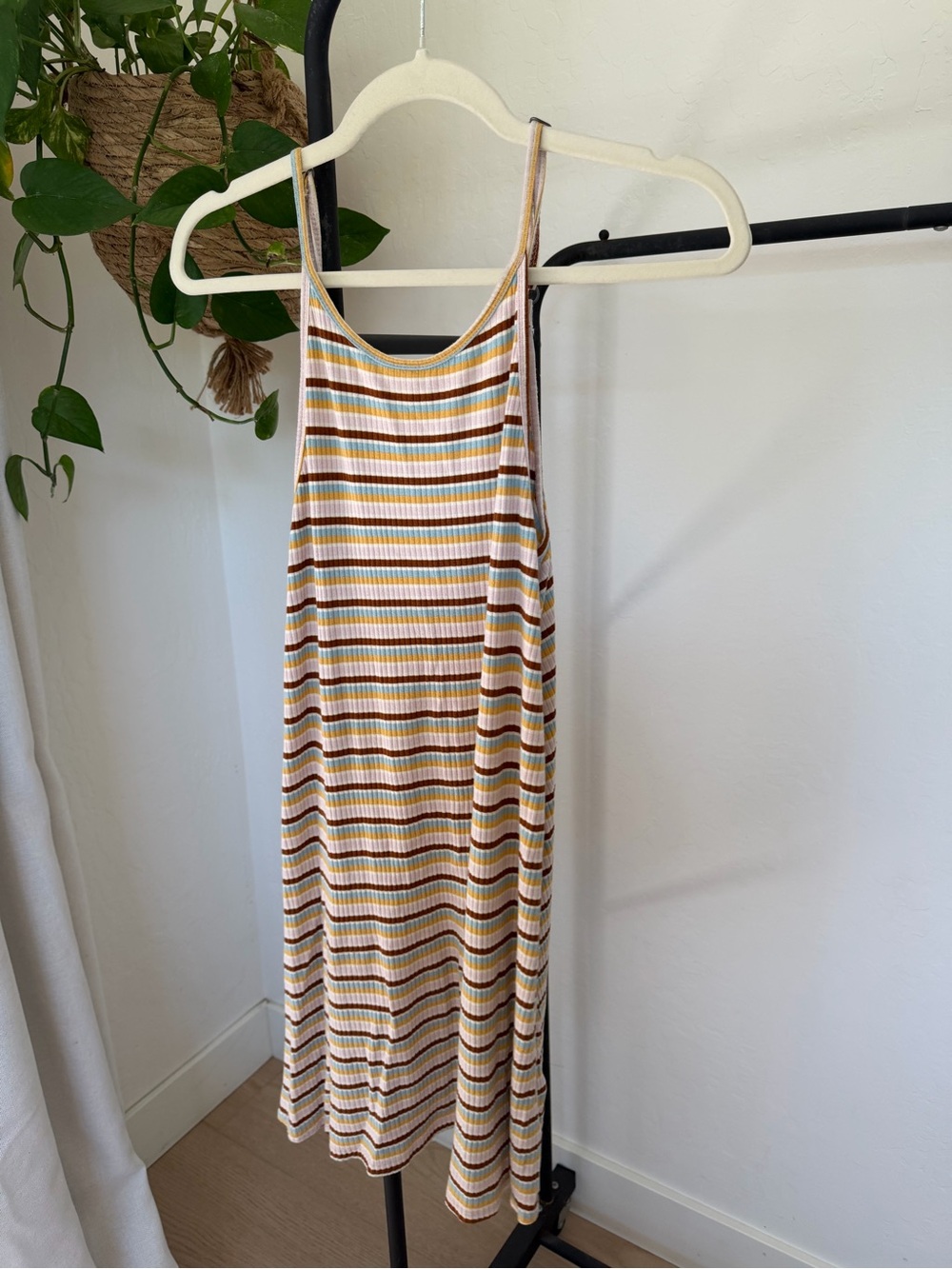 O'Neill Striped Ribbed Tank Top in Cream, Brown, Mustard, Blue